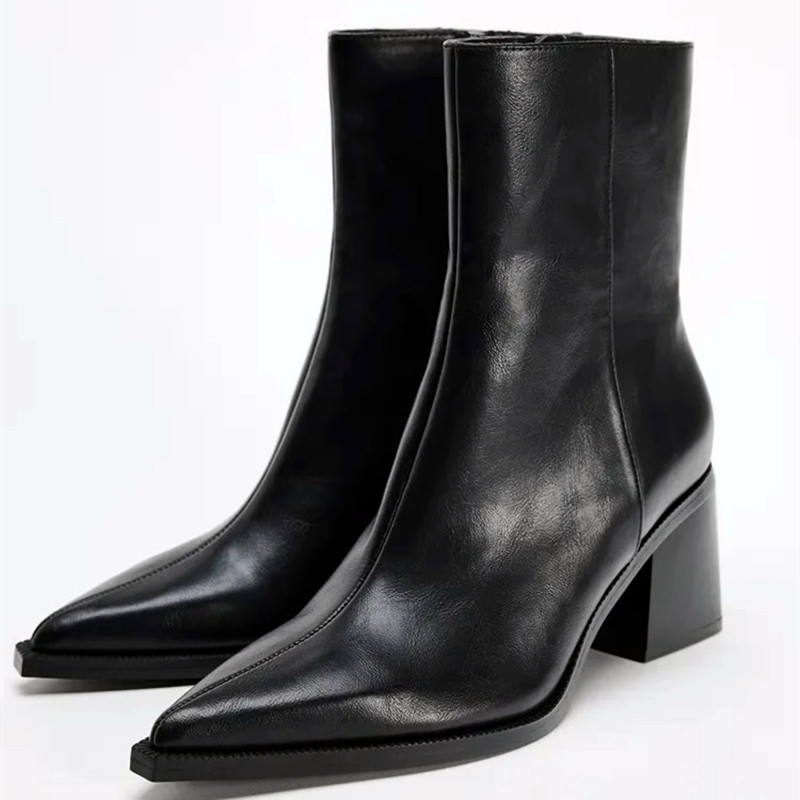 Sock Boot Women - Sepatu Boots Chelsea Kulit Lembut Hak