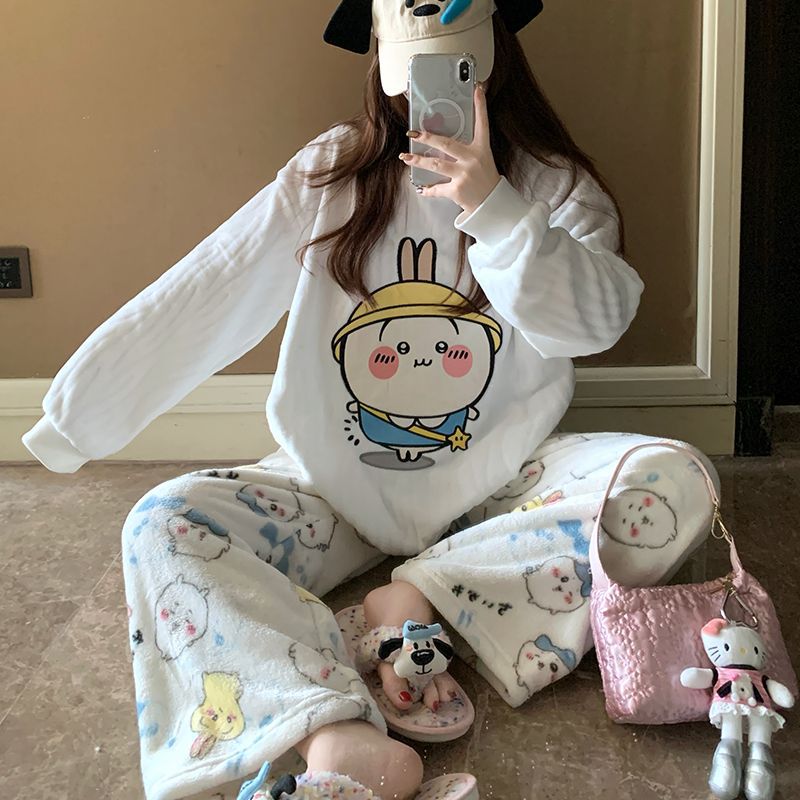 Women Shoes Xxl - Set Piyama Flanel Usagi Bergambar Kartun