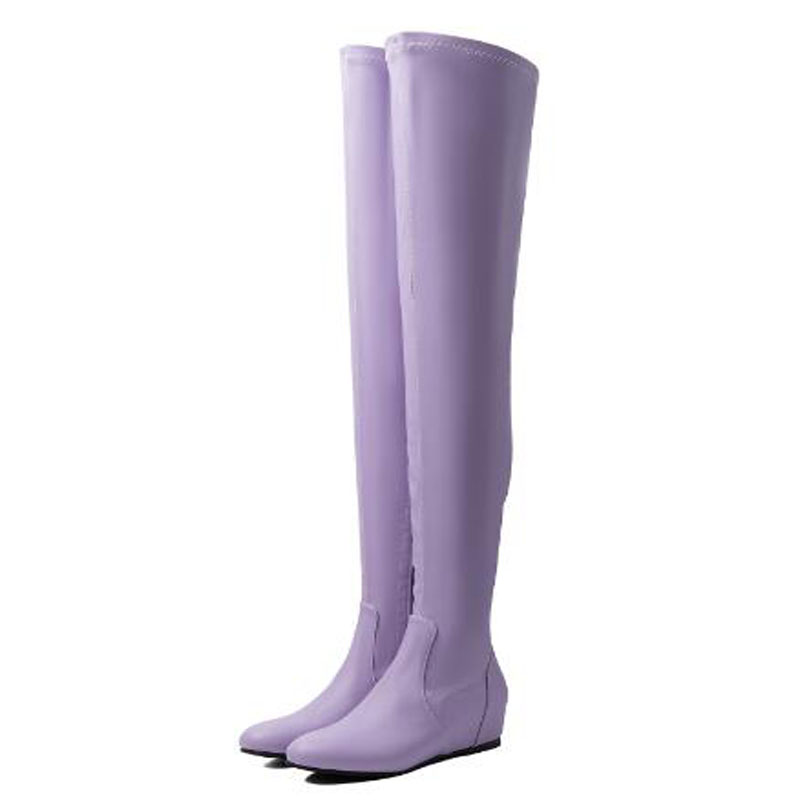 Sock Boot Women - Sepatu bot setinggi lutut berwarna lavender,