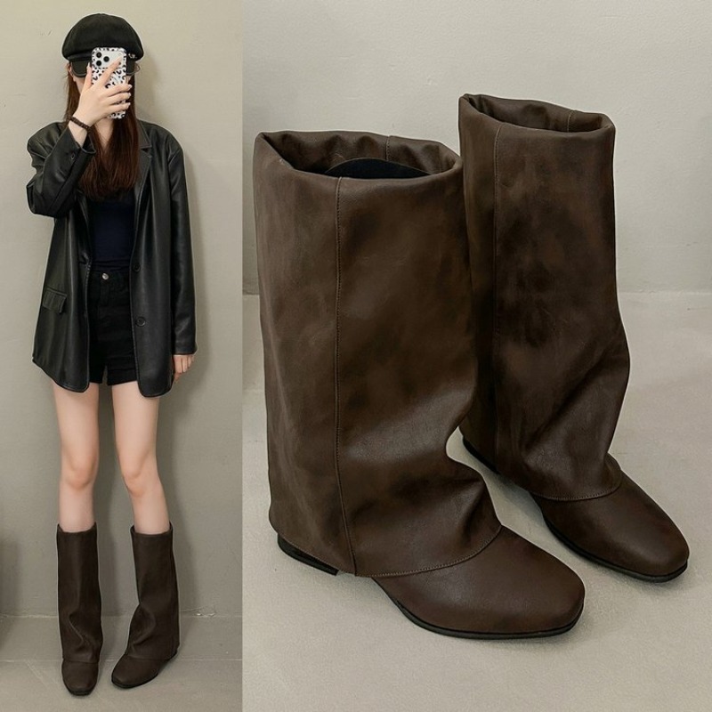 Knee High Boots Women - Sepatu Bot Fashion Vintage Model Square
