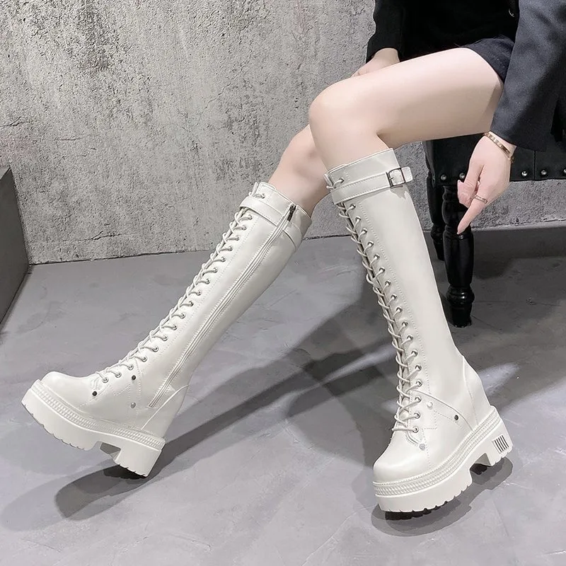 Sepatu Bot Setinggi Lutut Plat - Knee High Boots Women ulasan dan harga