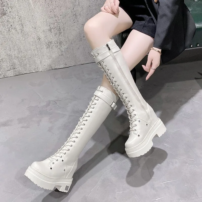 Sepatu Bot Setinggi Lutut Plat - Knee High Boots Women ulasan dan harga